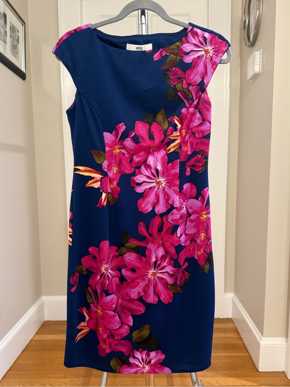 Navy Dress with Fuchsia Floral Print, size 6